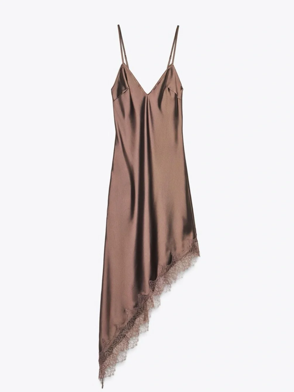 ZARA Satin Lace-Trim Slip Dress, Brown 8827|332 XL NWT - Picture 8 of 16